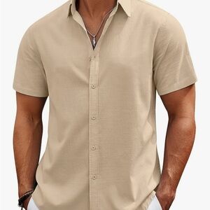 NWT Men's Tan Short Sleeve Button Up Shirt